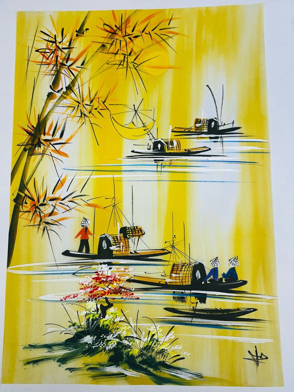 Vietnamese yellow painting on raw silk